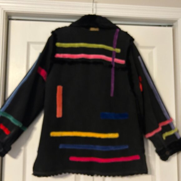 ZUKI Sz M/L Black Sheared Beaver w/Suede & Abstract Design Reversible Coat Jkt - Picture 11 of 14